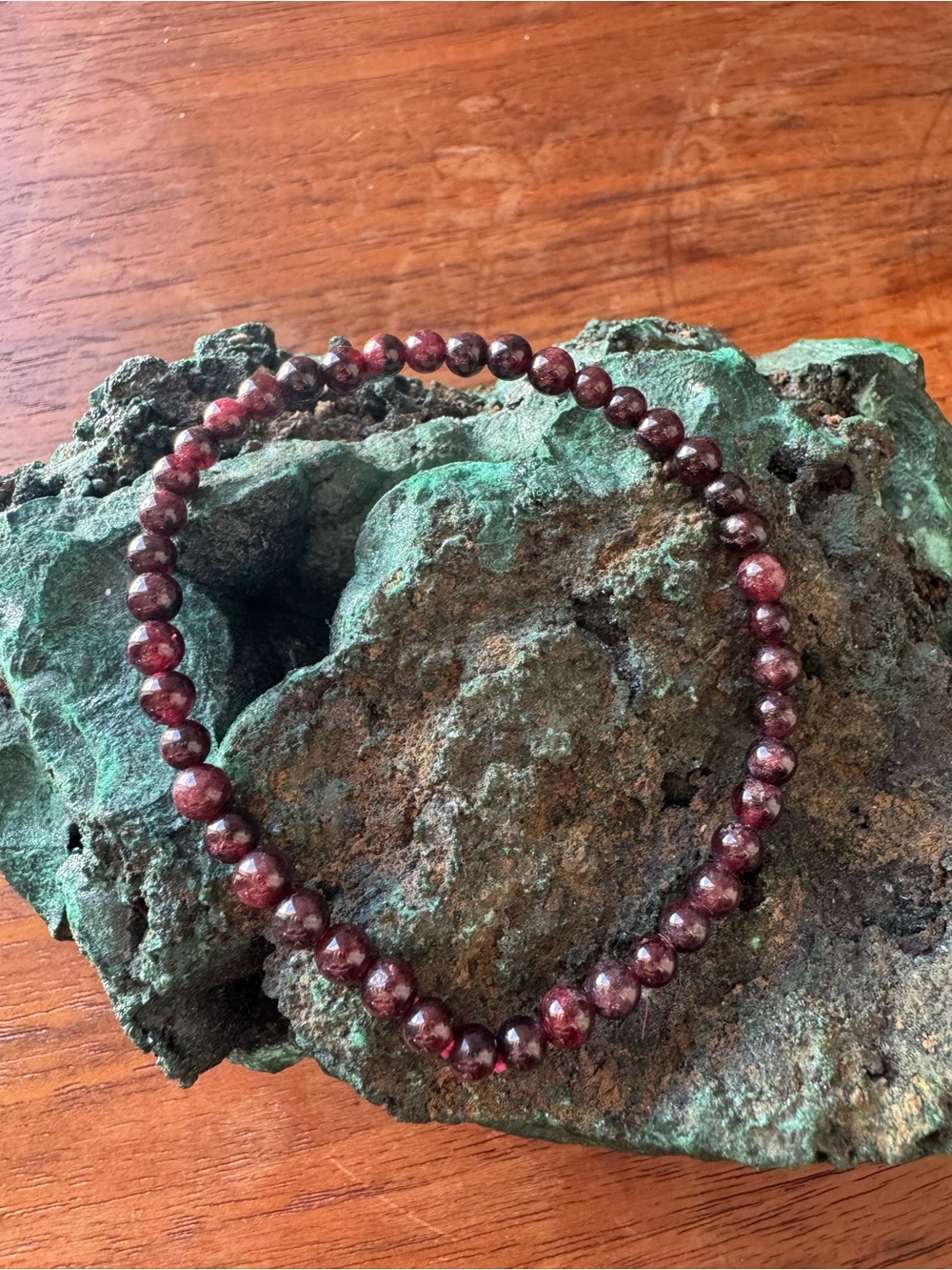 Garnet Beaded Stretch Bracelet - Deep Red Women’s Jewelry